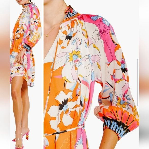 Drea Floral Print Long Sleeve Mini Dress By Ciebon NWT SZ. Small No Belt - Picture 3 of 8